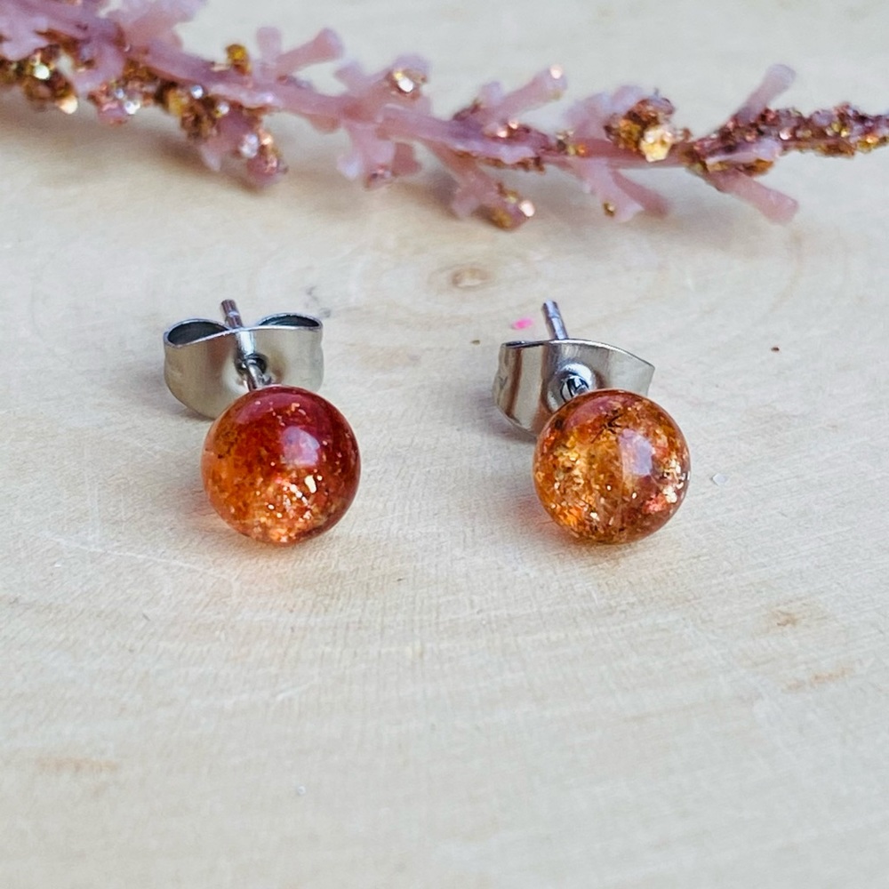 Fire Sunstone Studs Sterling Silver Earrings Oregon orange stone
